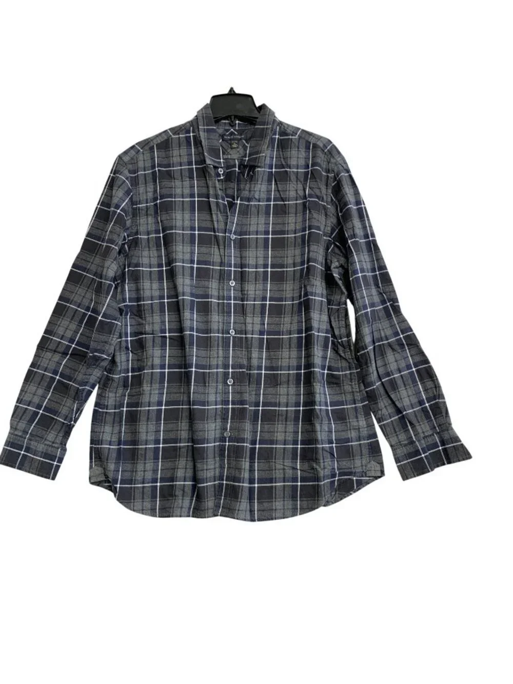 Banana Republic Men's XL Plaid Flannel Button-Down Shirt Navy/Gray P0076